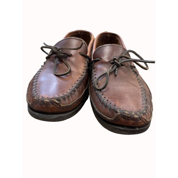 Minnetonka men’s brown leather moccasin shoes 9 SKU 6272